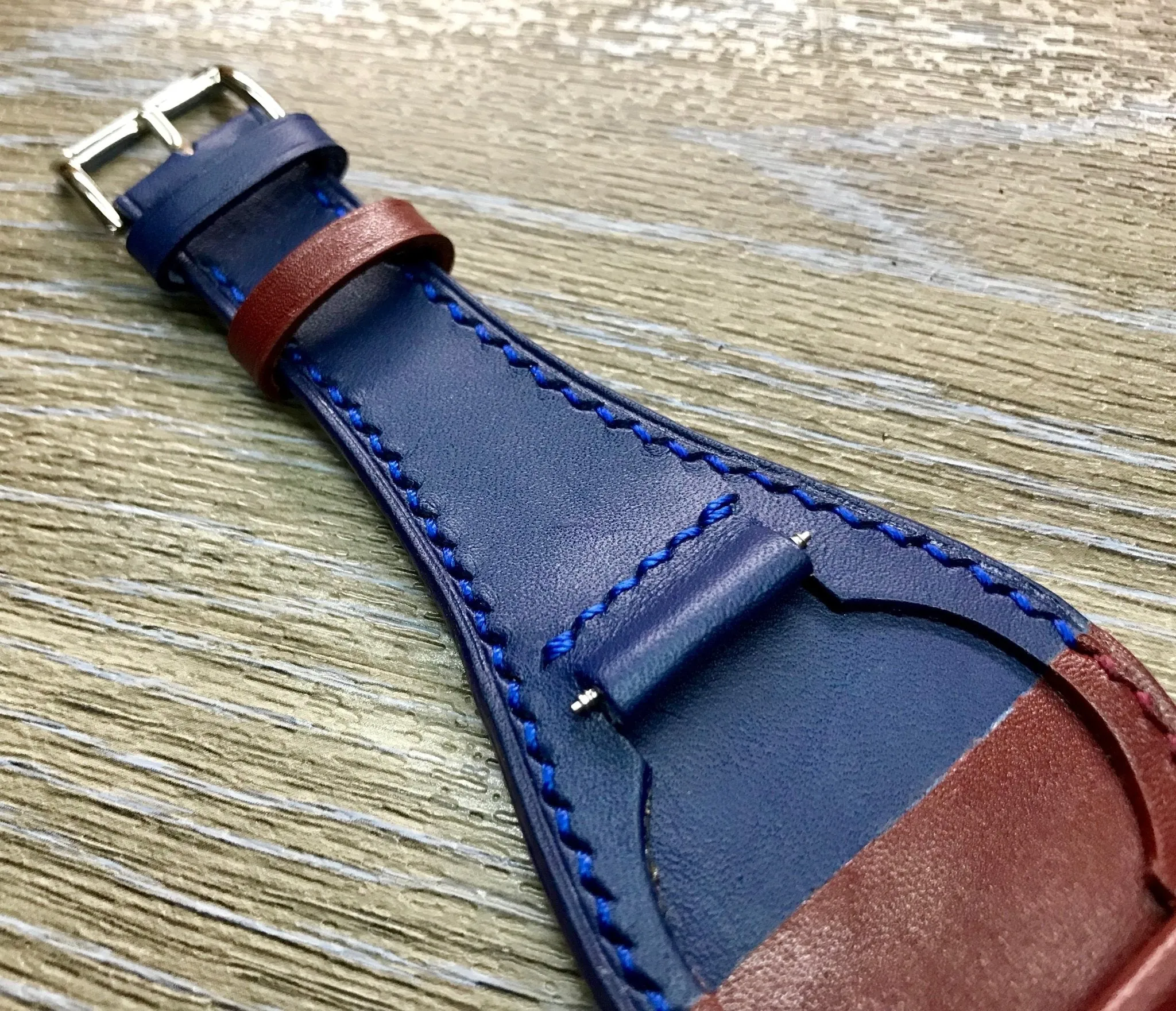 Genuine Leather Watch Strap, Red Blue Watch Strap 20mm, Full Bund Straps, Watch Band with Cuff Leather Base, Dual Color Strap fit for Pepsi Basel