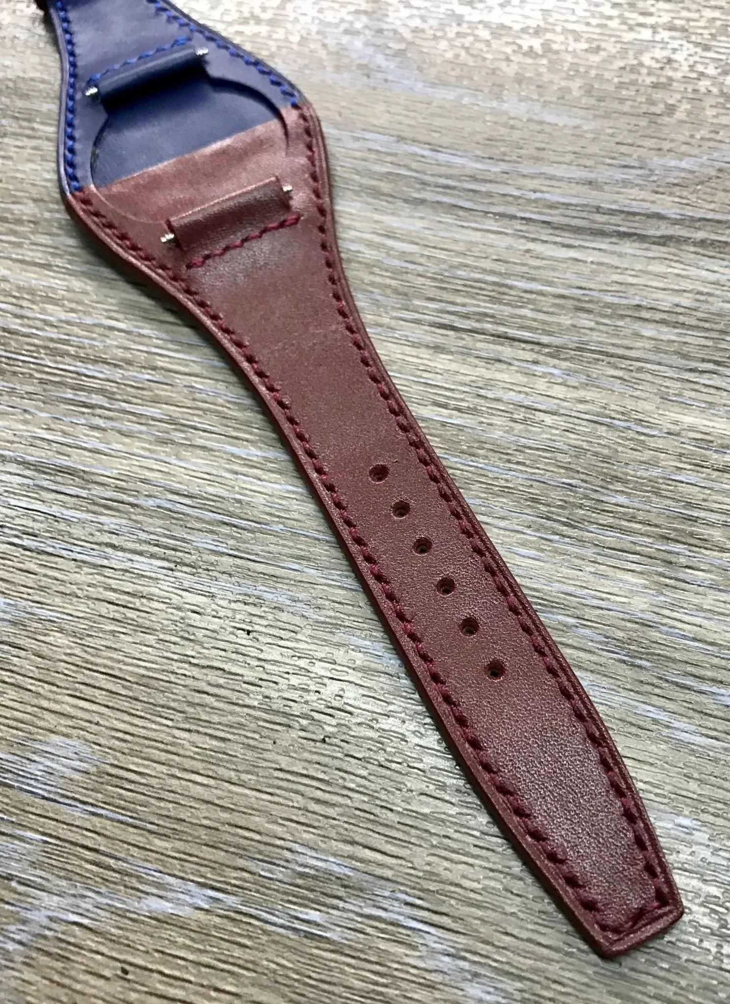 Genuine Leather Watch Strap, Red Blue Watch Strap 20mm, Full Bund Straps, Watch Band with Cuff Leather Base, Dual Color Strap fit for Pepsi Basel