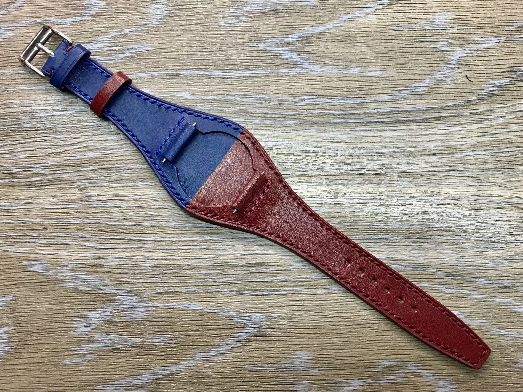 Genuine Leather Watch Strap, Red Blue Watch Strap 20mm, Full Bund Straps, Watch Band with Cuff Leather Base, Dual Color Strap fit for Pepsi Basel