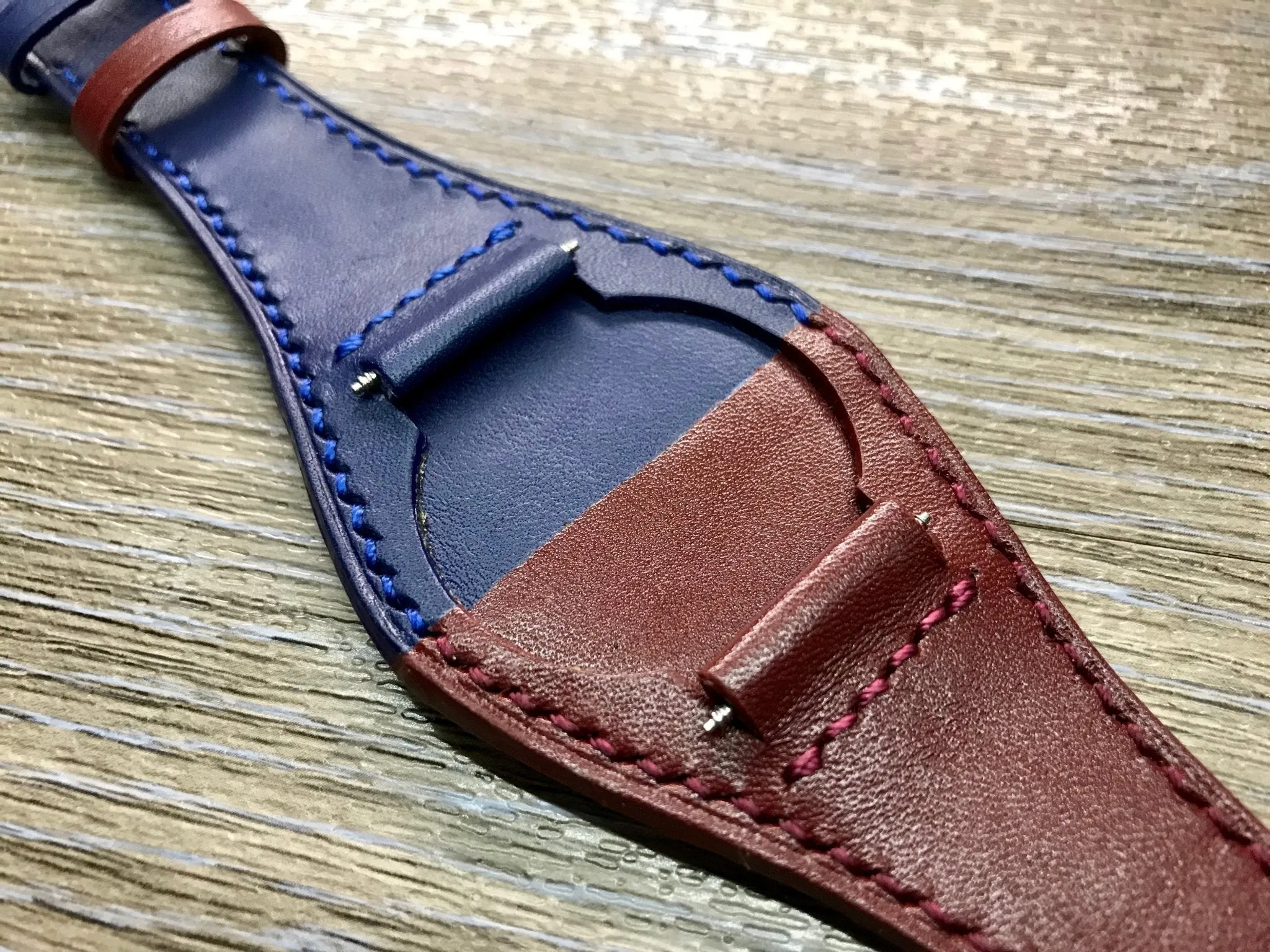 Genuine Leather Watch Strap, Red Blue Watch Strap 20mm, Full Bund Straps, Watch Band with Cuff Leather Base, Dual Color Strap fit for Pepsi Basel