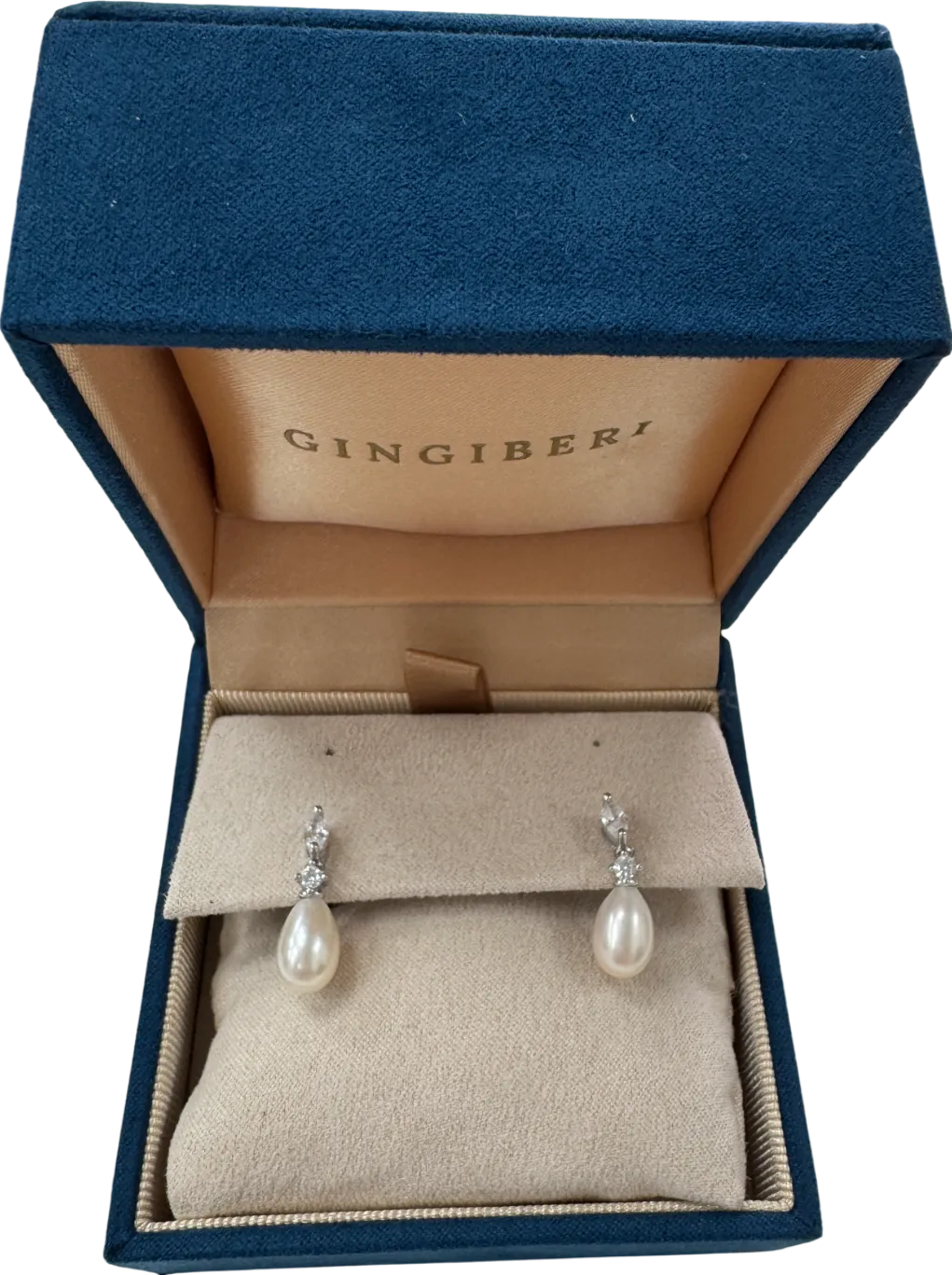 GINGIBERI White Sterling Silver Real Pearl & Diamond Earrings