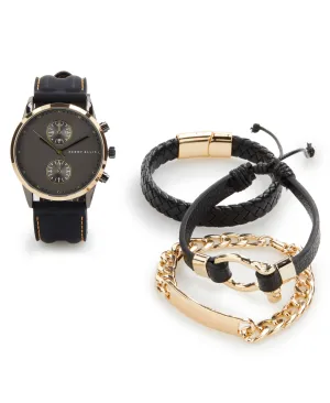 Gold Bezel Watch and Bracelet Gift Set