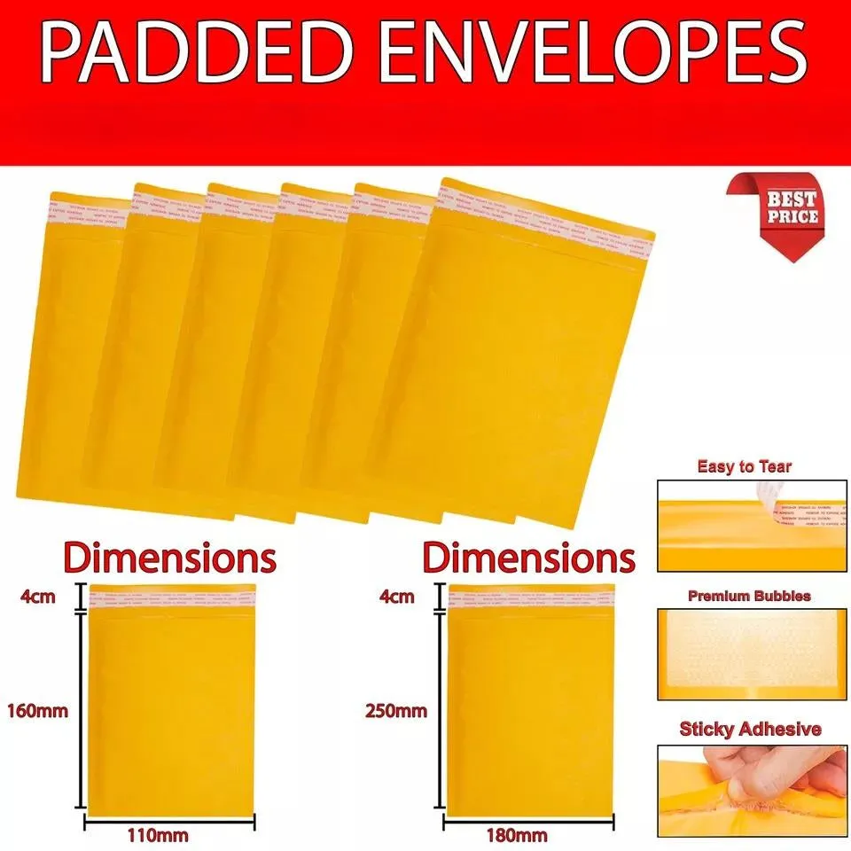 Gold Padded Bubble Envelopes Mail Bags - 50/250/500 Pack