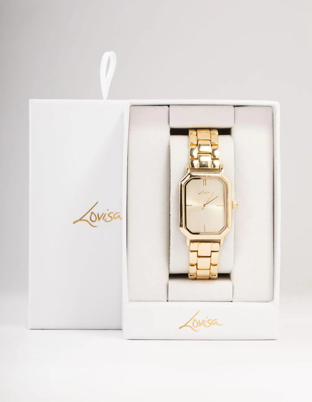 Gold Rectangle Cut Corner Watch