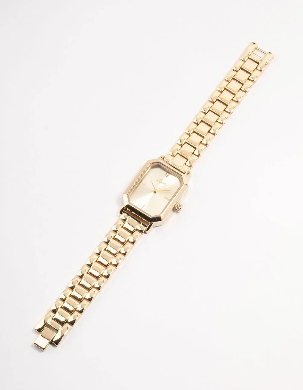 Gold Rectangle Cut Corner Watch