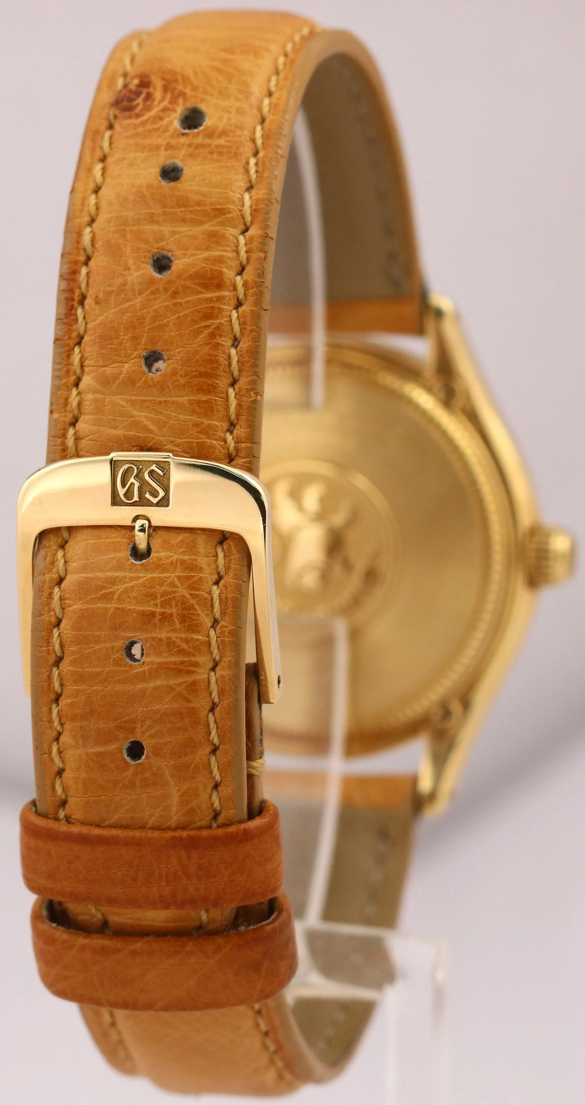 Grand Seiko CHAMPAGNE 18K Yellow Gold Quartz Brown Leather 35.3mm SBGX016 BOX