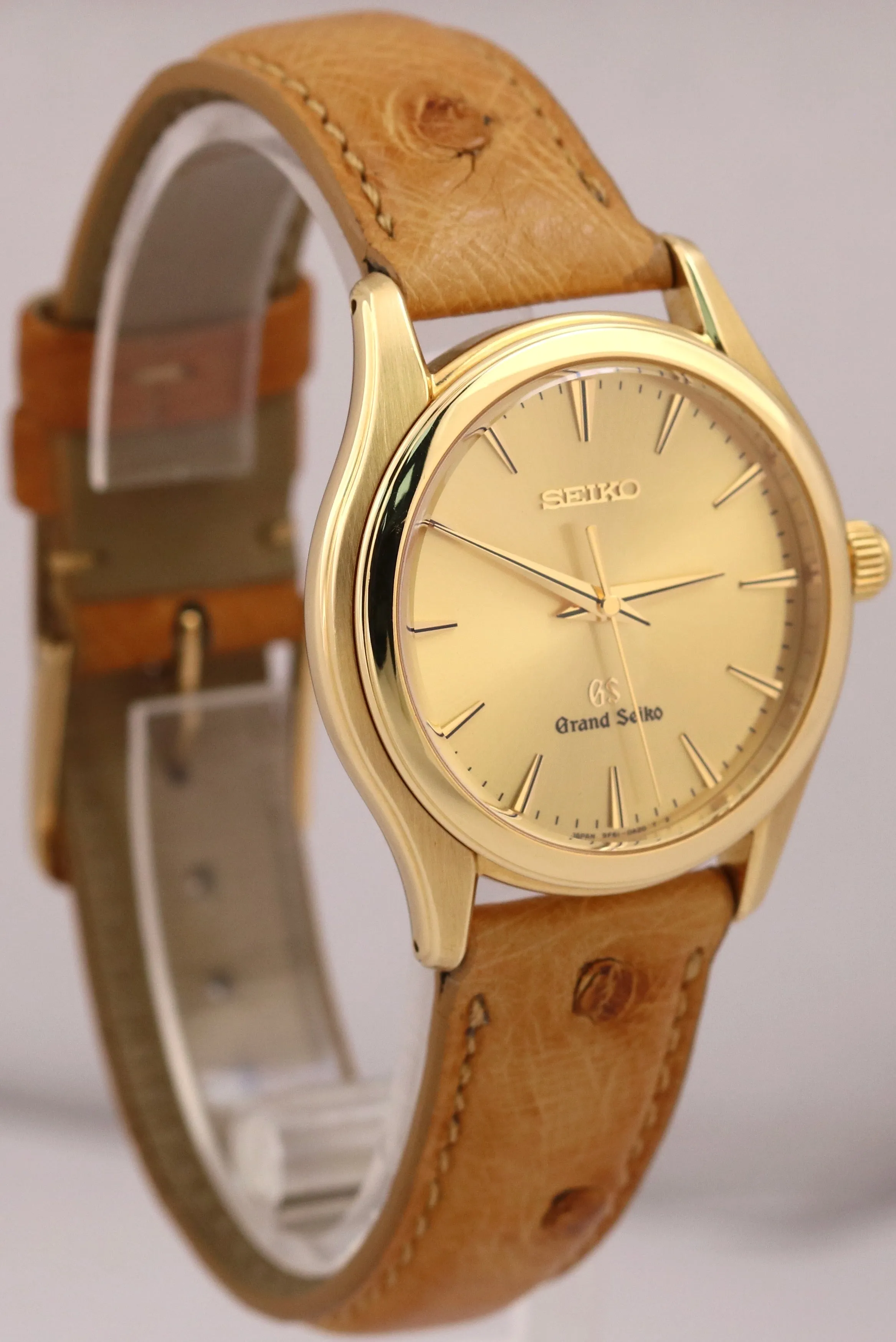 Grand Seiko CHAMPAGNE 18K Yellow Gold Quartz Brown Leather 35.3mm SBGX016 BOX