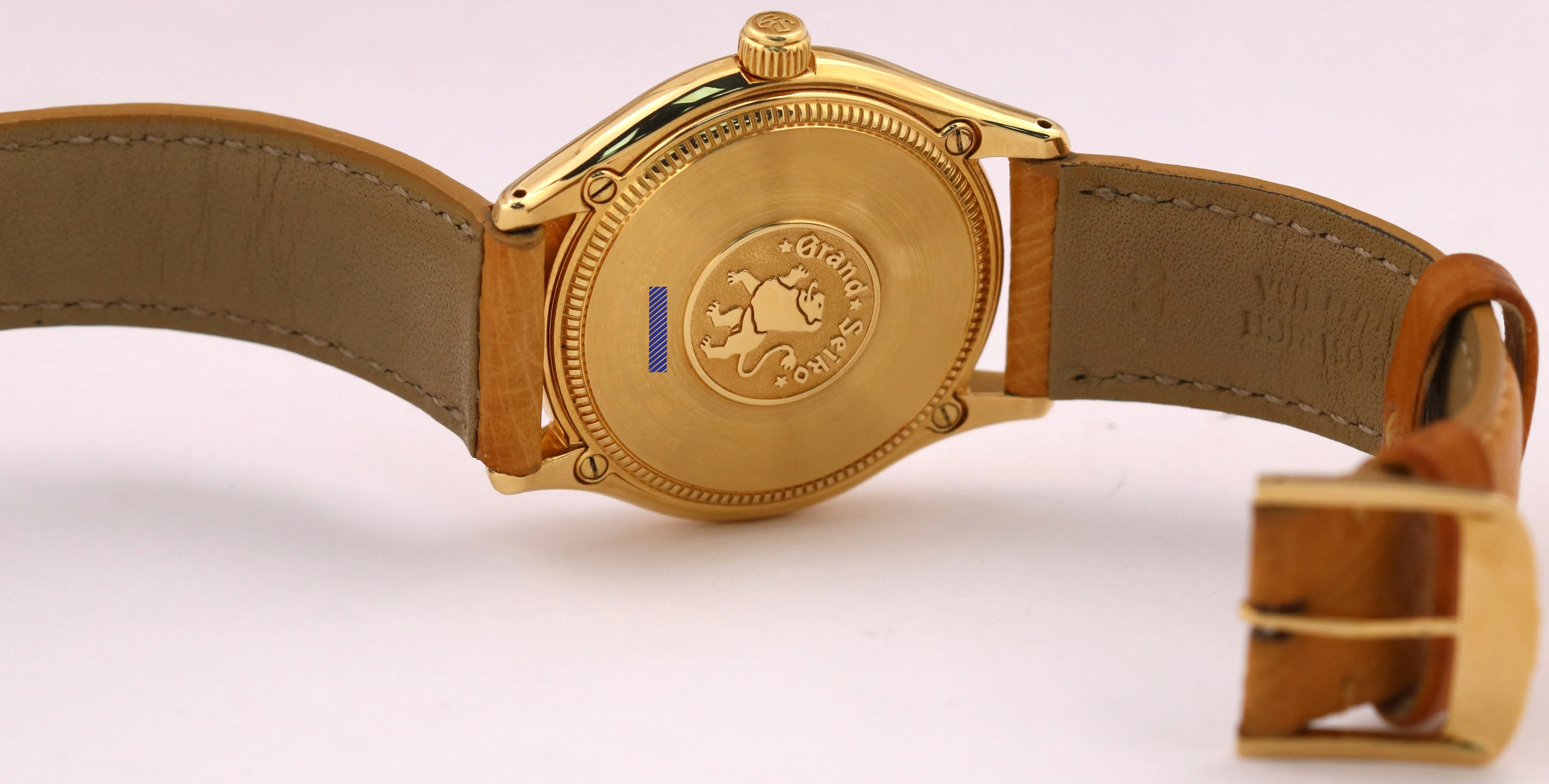 Grand Seiko CHAMPAGNE 18K Yellow Gold Quartz Brown Leather 35.3mm SBGX016 BOX