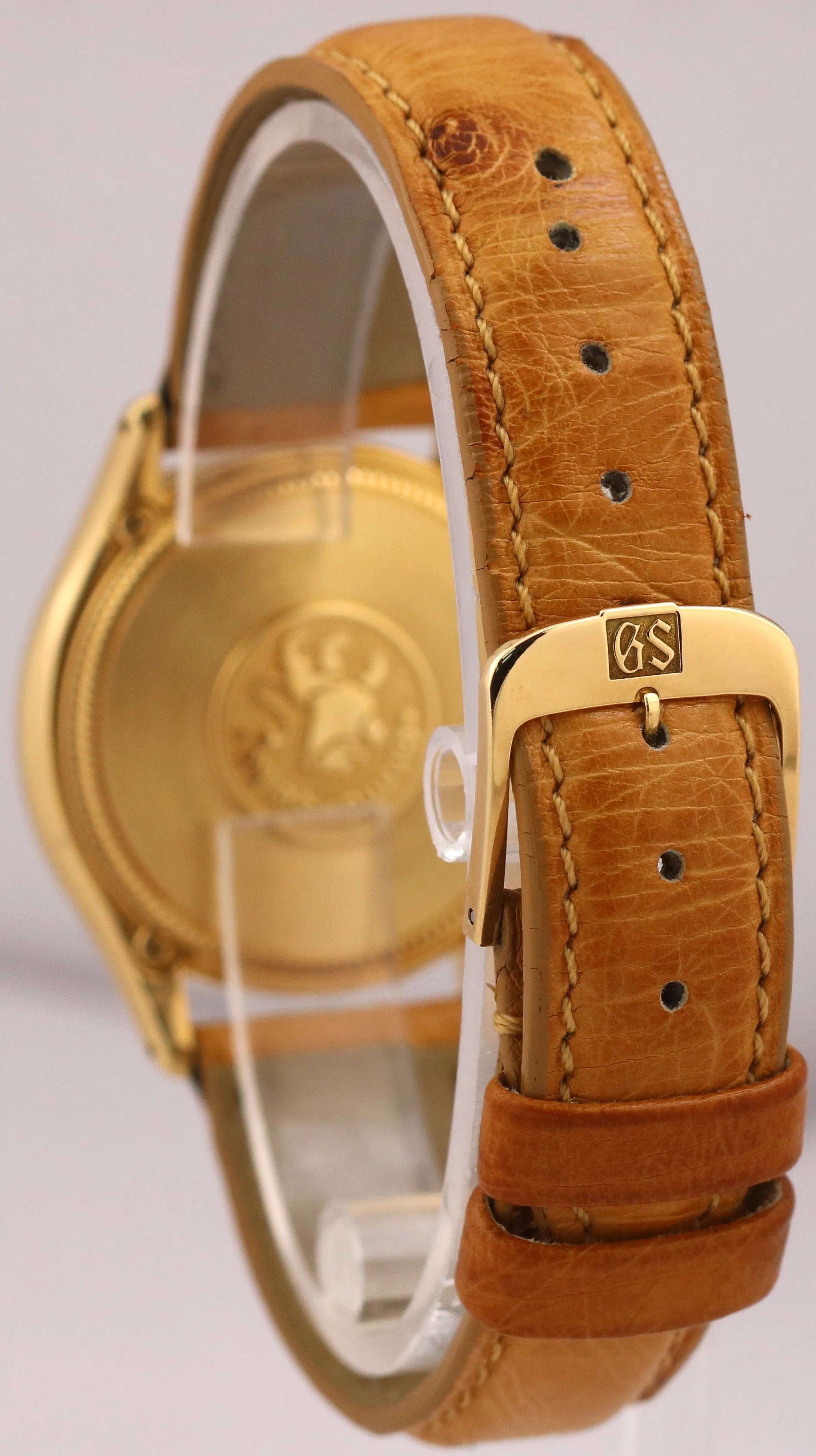 Grand Seiko CHAMPAGNE 18K Yellow Gold Quartz Brown Leather 35.3mm SBGX016 BOX