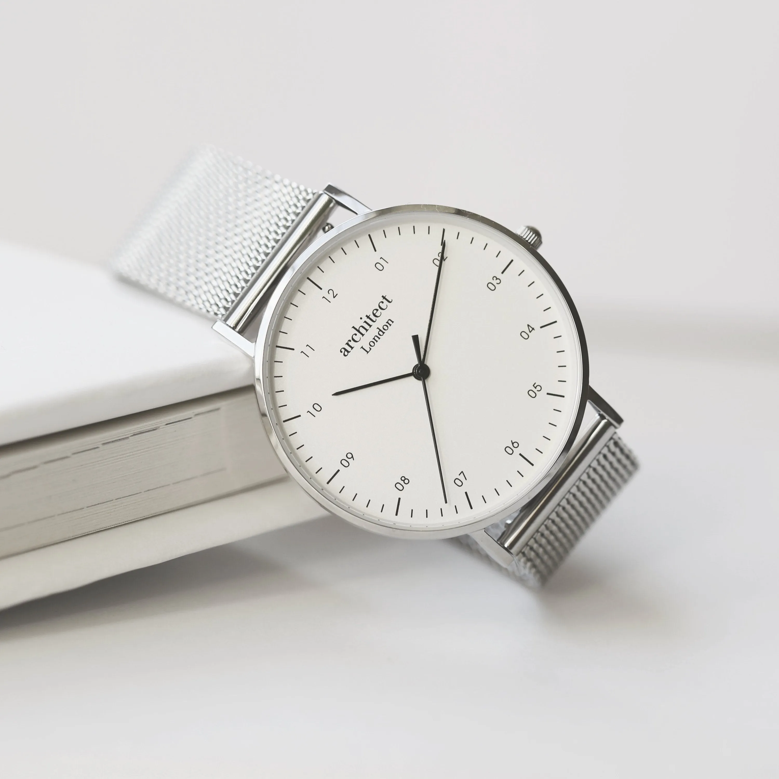 Handwriting Engraving - Men's Architect Zephyr   Steel Silver Mesh