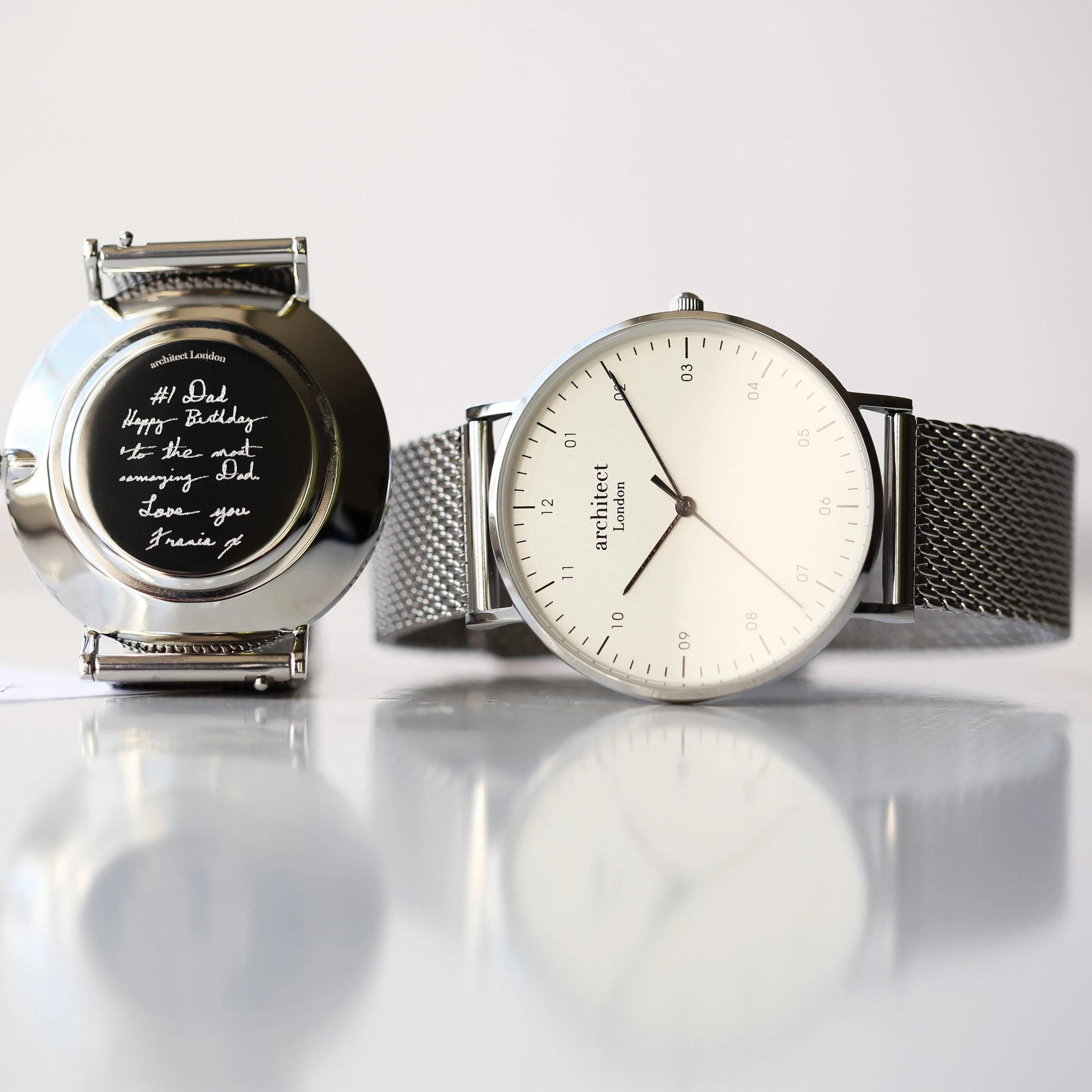 Handwriting Engraving - Men's Architect Zephyr   Steel Silver Mesh