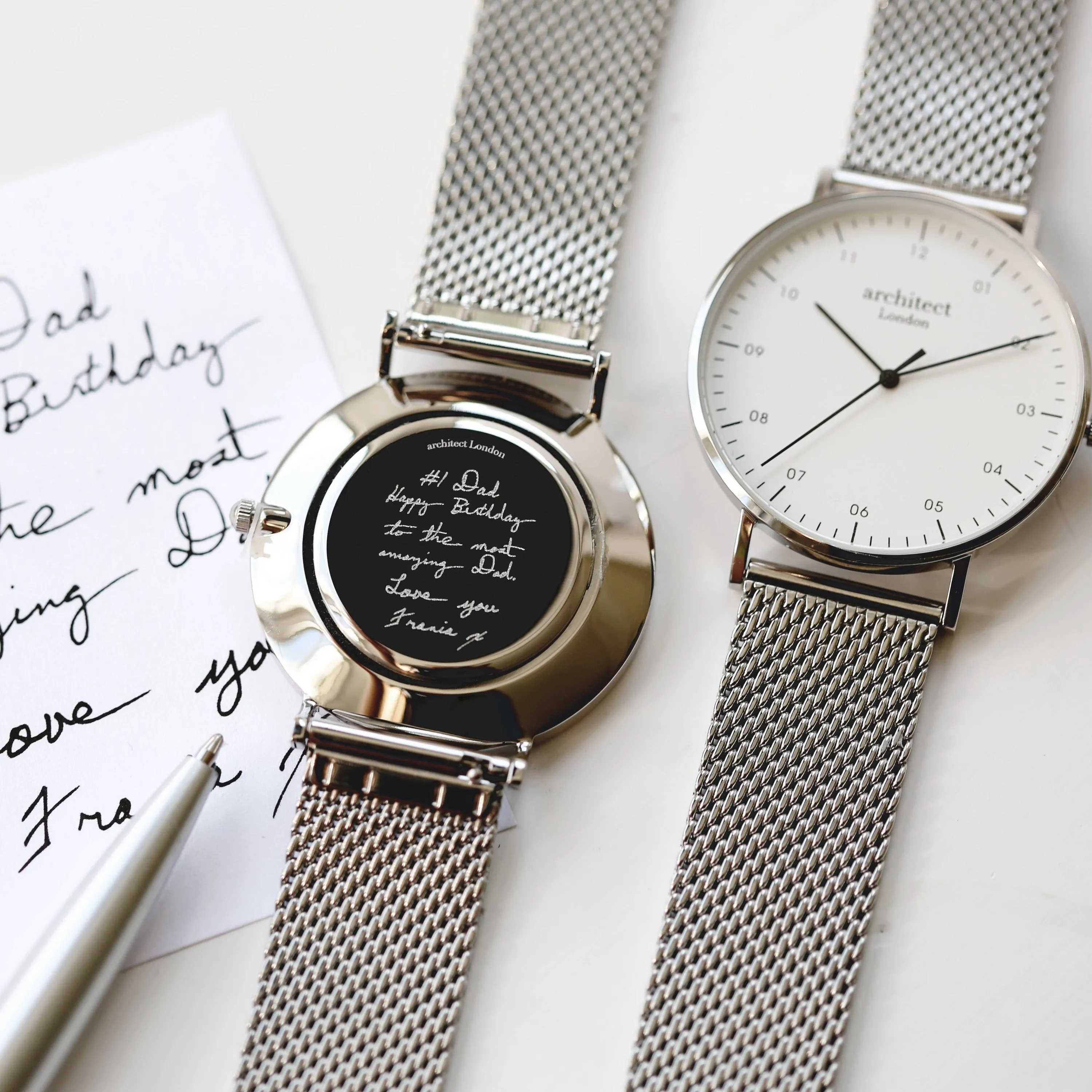 Handwriting Engraving - Men's Architect Zephyr   Steel Silver Mesh