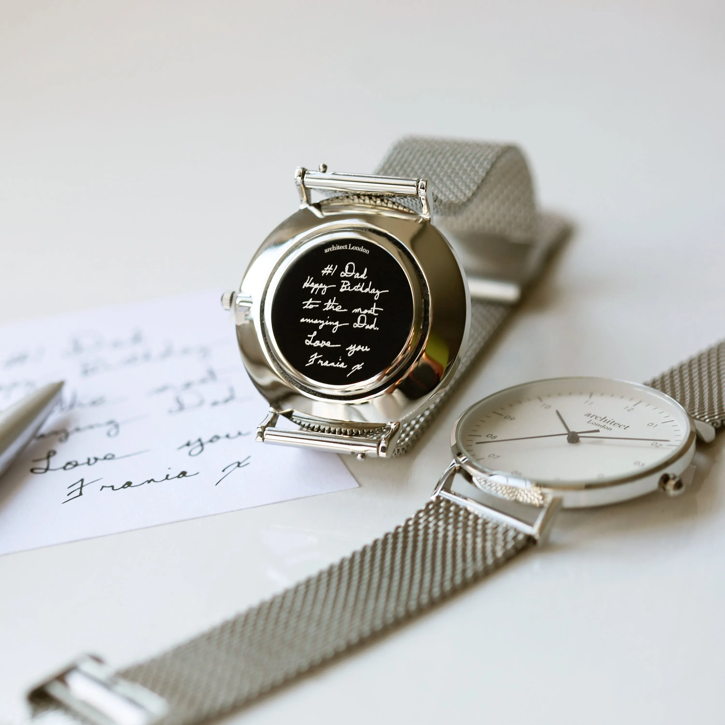 Handwriting Engraving - Men's Architect Zephyr   Steel Silver Mesh