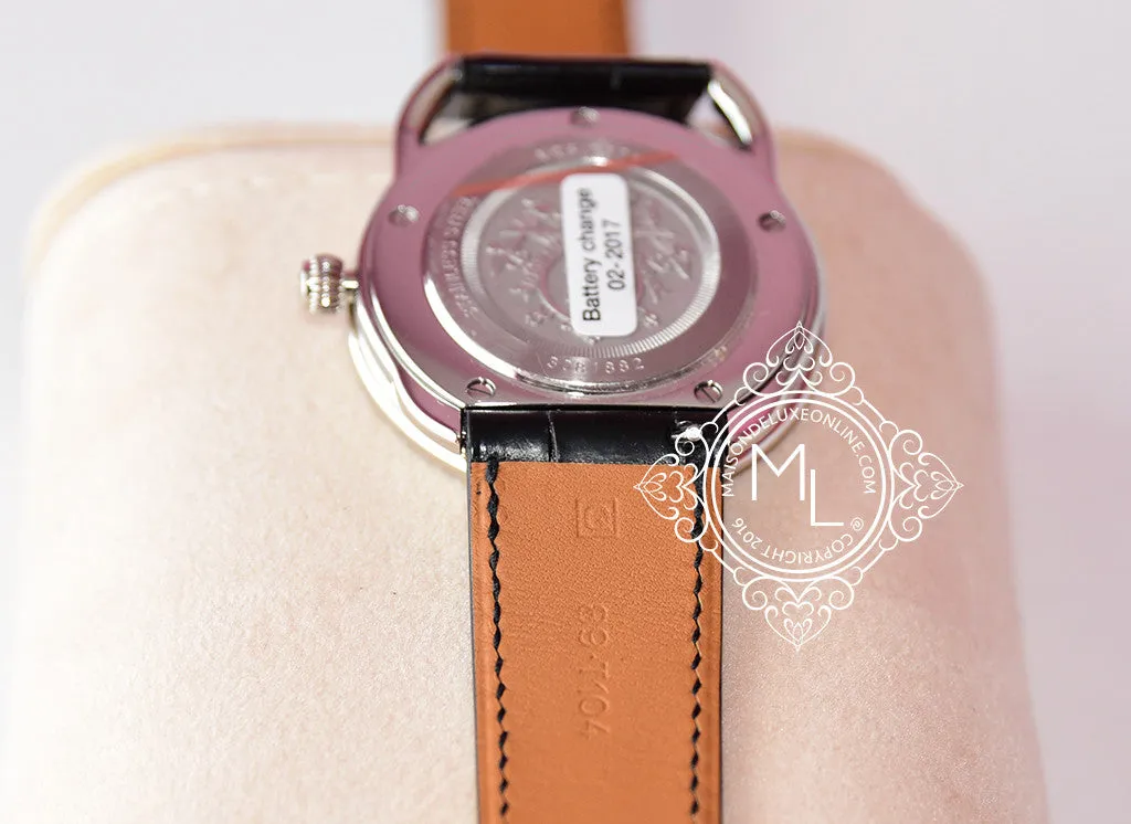 Hermes Diamond Arceau Watch GM Black Crocodile Strap