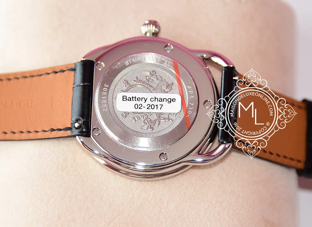 Hermes Diamond Arceau Watch GM Black Crocodile Strap