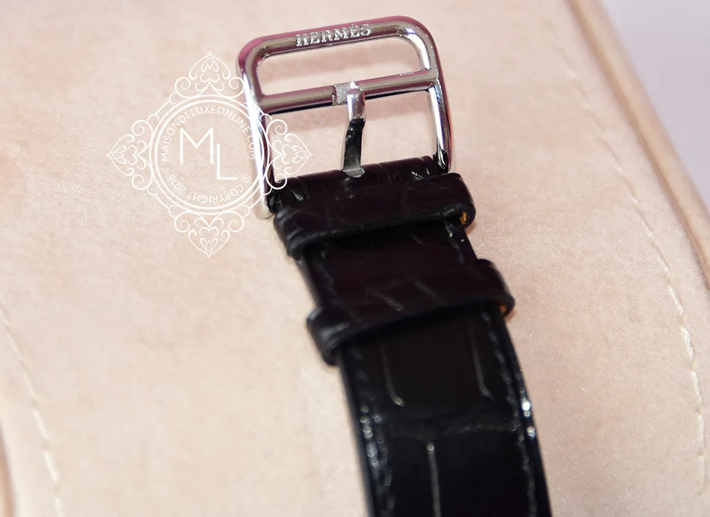 Hermes Diamond Arceau Watch GM Black Crocodile Strap