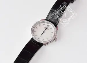 Hermes Diamond Arceau Watch GM Black Crocodile Strap