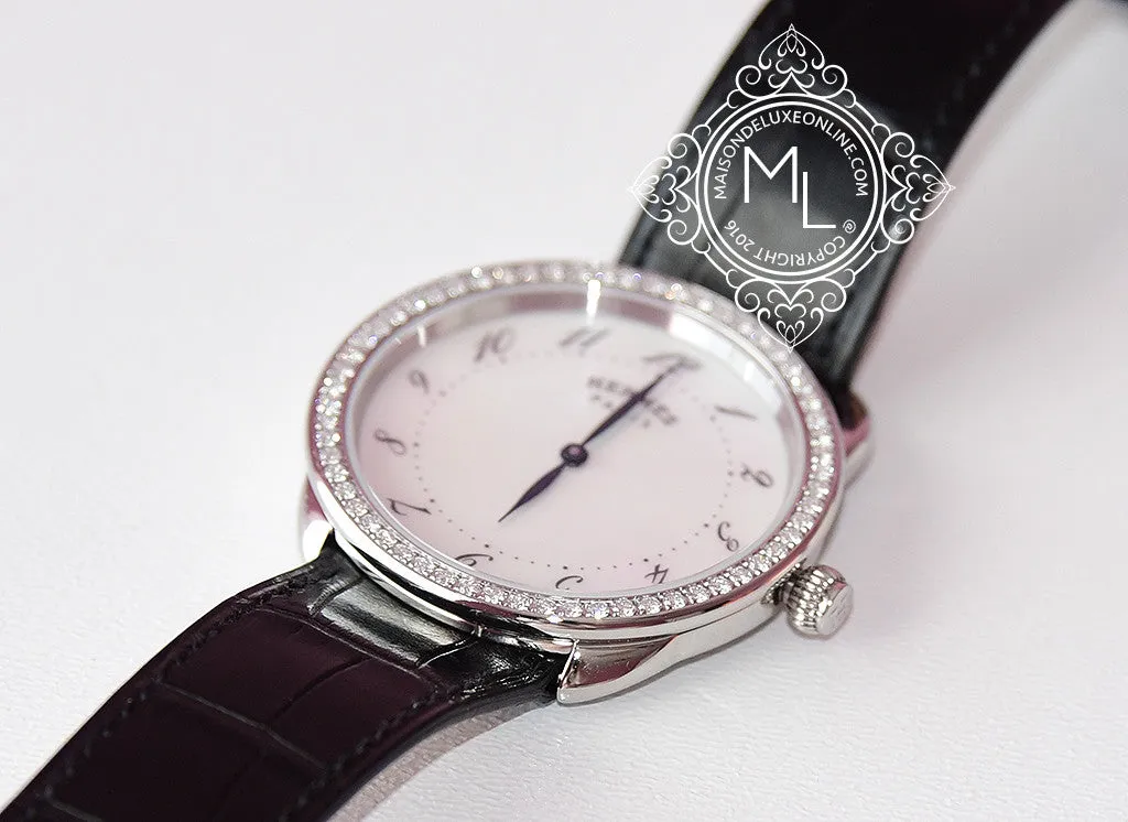 Hermes Diamond Arceau Watch GM Black Crocodile Strap