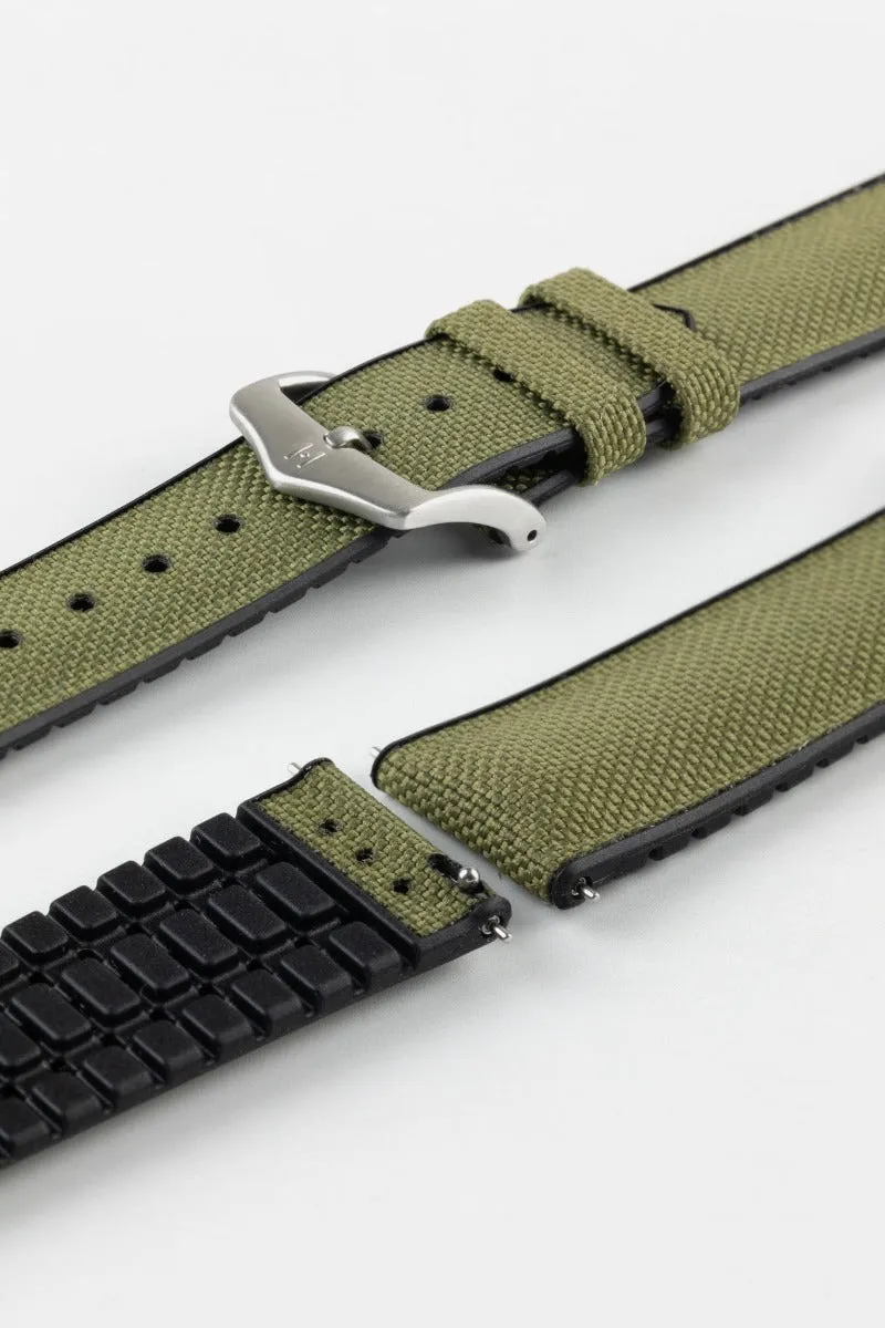 Hirsch ARNE Animal-Free Sailcloth Effect Performance Watch Strap - BLACK and GREEN