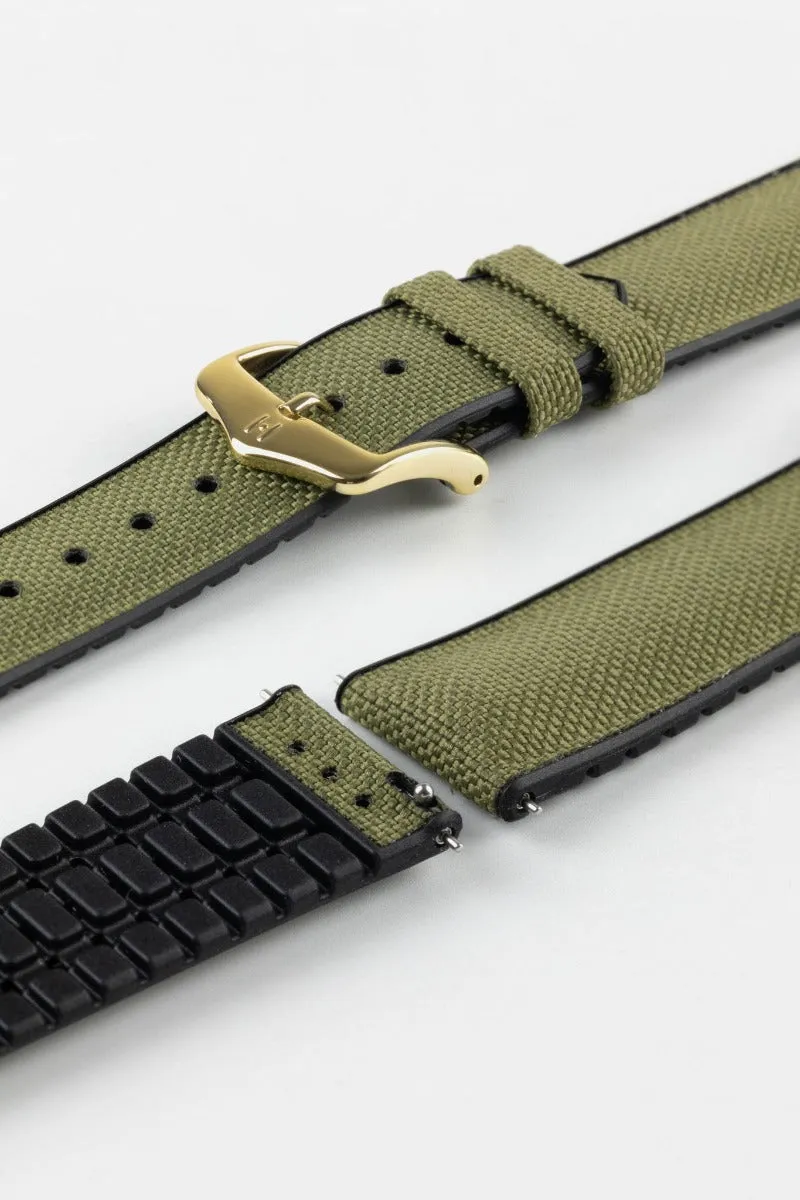 Hirsch ARNE Animal-Free Sailcloth Effect Performance Watch Strap - BLACK and GREEN