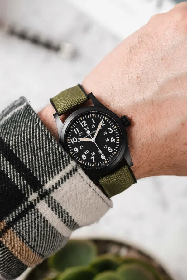Hirsch ARNE Animal-Free Sailcloth Effect Performance Watch Strap - BLACK and GREEN