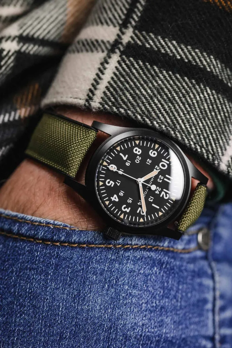 Hirsch ARNE Animal-Free Sailcloth Effect Performance Watch Strap - BLACK and GREEN