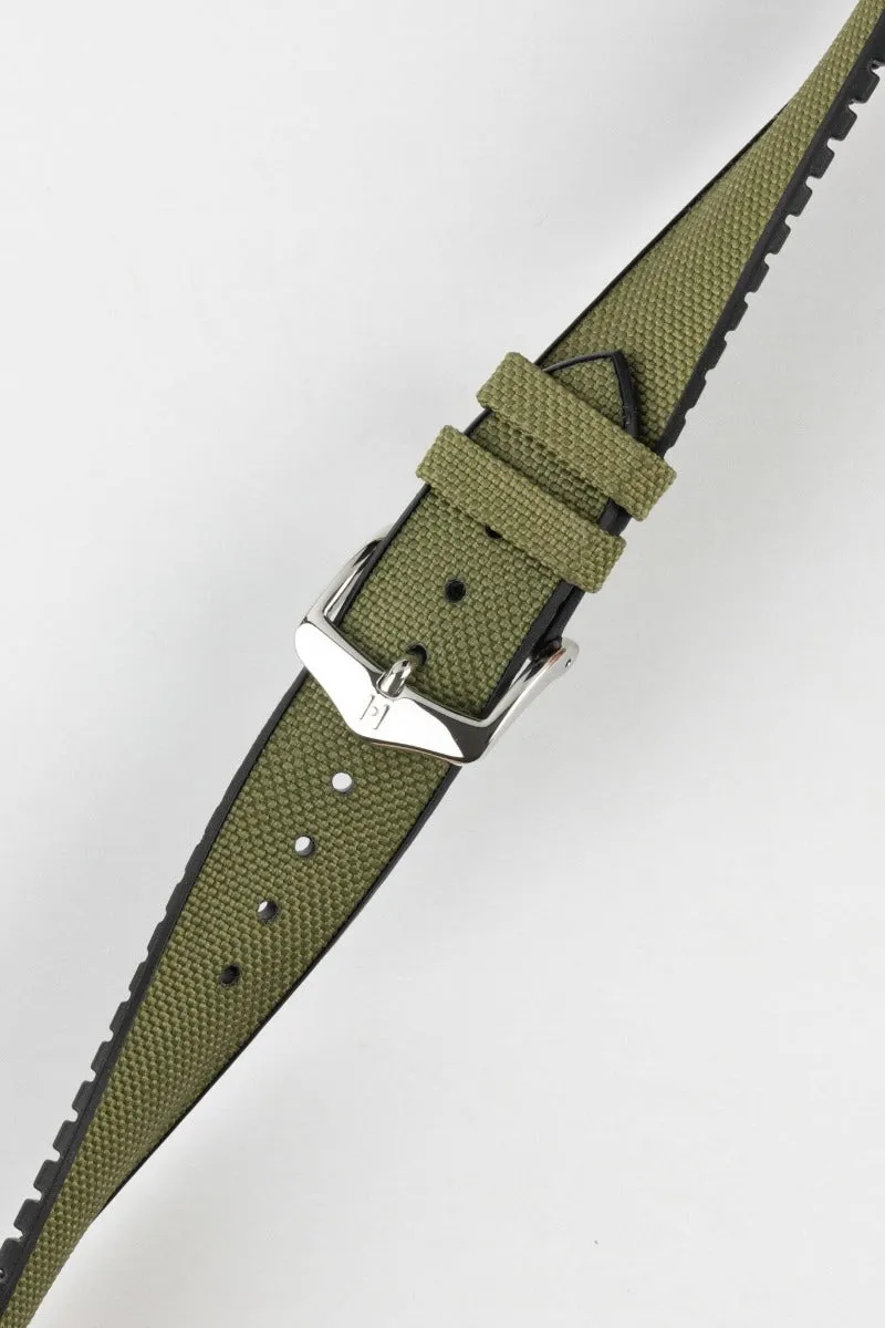 Hirsch ARNE Animal-Free Sailcloth Effect Performance Watch Strap - BLACK and GREEN