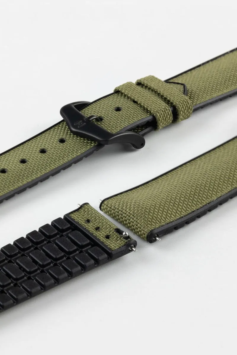 Hirsch ARNE Animal-Free Sailcloth Effect Performance Watch Strap - BLACK and GREEN
