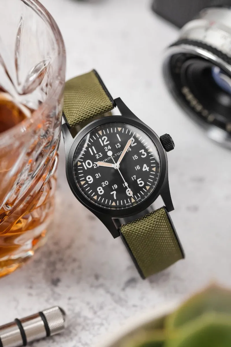 Hirsch ARNE Animal-Free Sailcloth Effect Performance Watch Strap - BLACK and GREEN