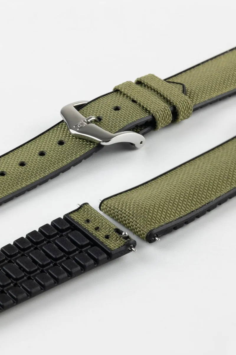 Hirsch ARNE Animal-Free Sailcloth Effect Performance Watch Strap - BLACK and GREEN