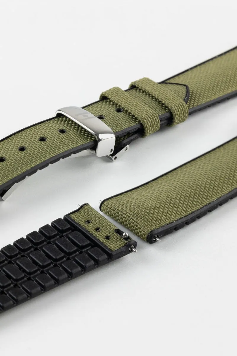 Hirsch ARNE Animal-Free Sailcloth Effect Performance Watch Strap - BLACK and GREEN