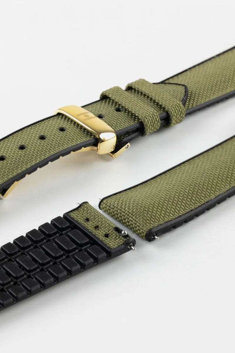 Hirsch ARNE Animal-Free Sailcloth Effect Performance Watch Strap - BLACK and GREEN