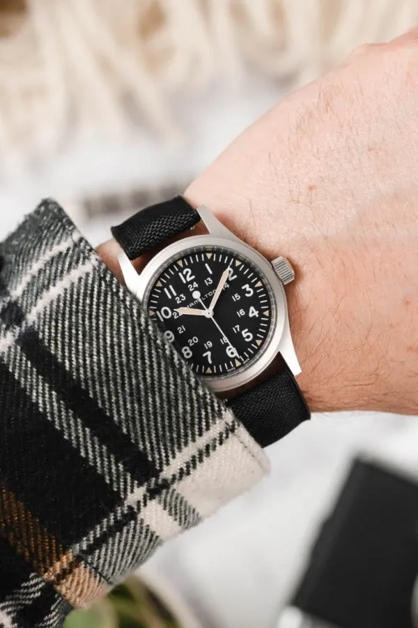 Hirsch ARNE Animal-Free Sailcloth Effect Performance Watch Strap - BLACK/BLACK
