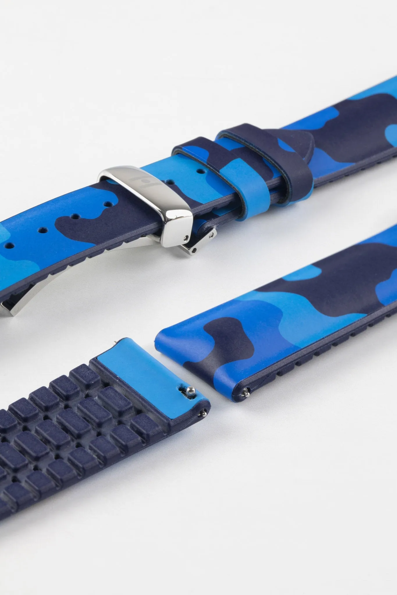 Hirsch JOHN Natural Rubber Performance Watch Strap in BLUE CAMOUFLAGE