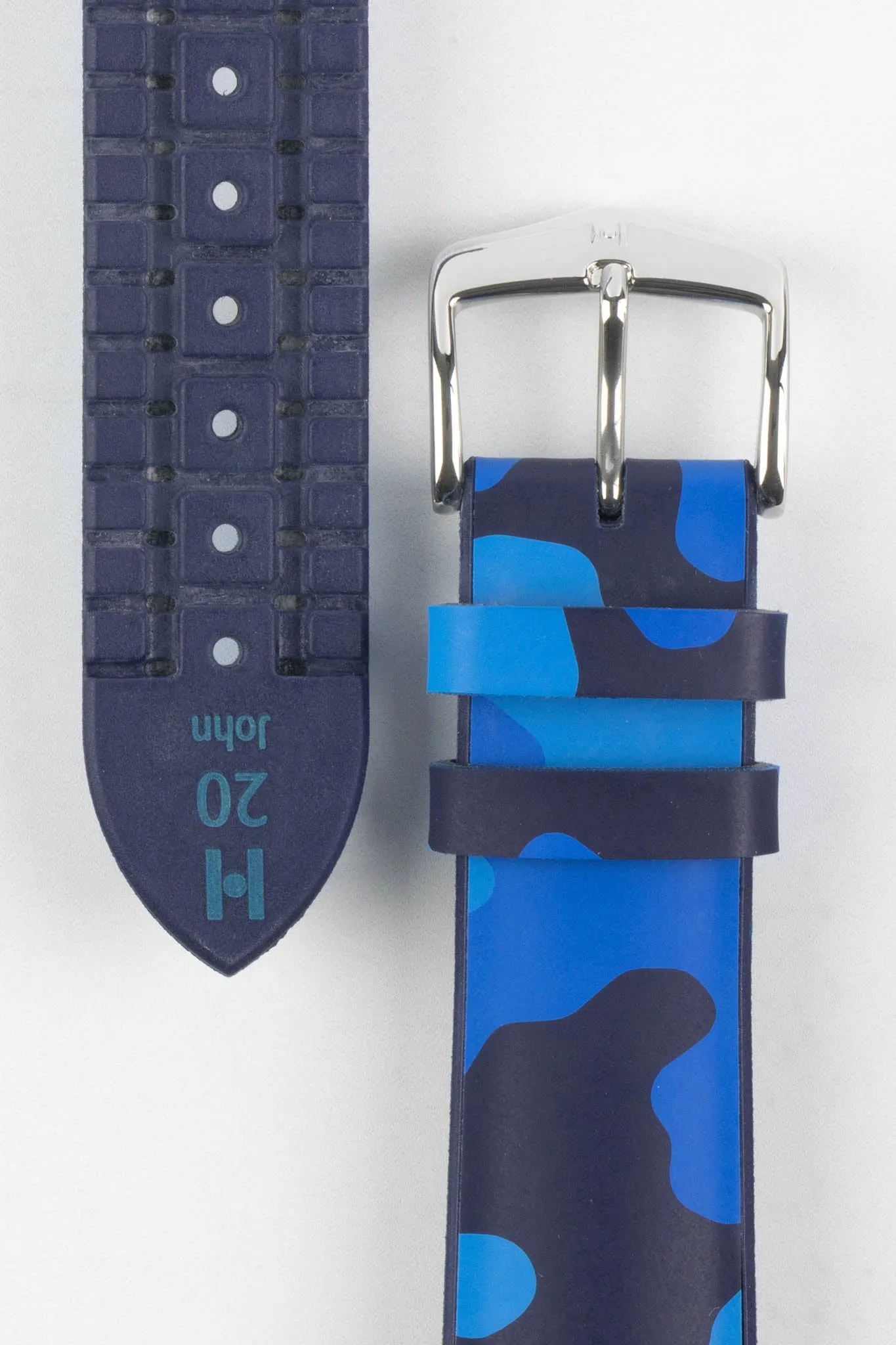 Hirsch JOHN Natural Rubber Performance Watch Strap in BLUE CAMOUFLAGE