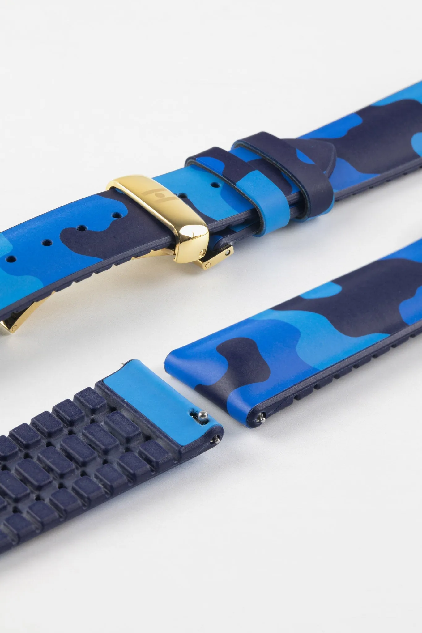 Hirsch JOHN Natural Rubber Performance Watch Strap in BLUE CAMOUFLAGE