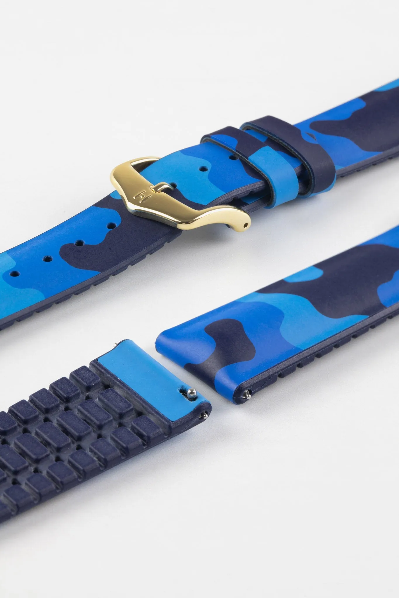 Hirsch JOHN Natural Rubber Performance Watch Strap in BLUE CAMOUFLAGE