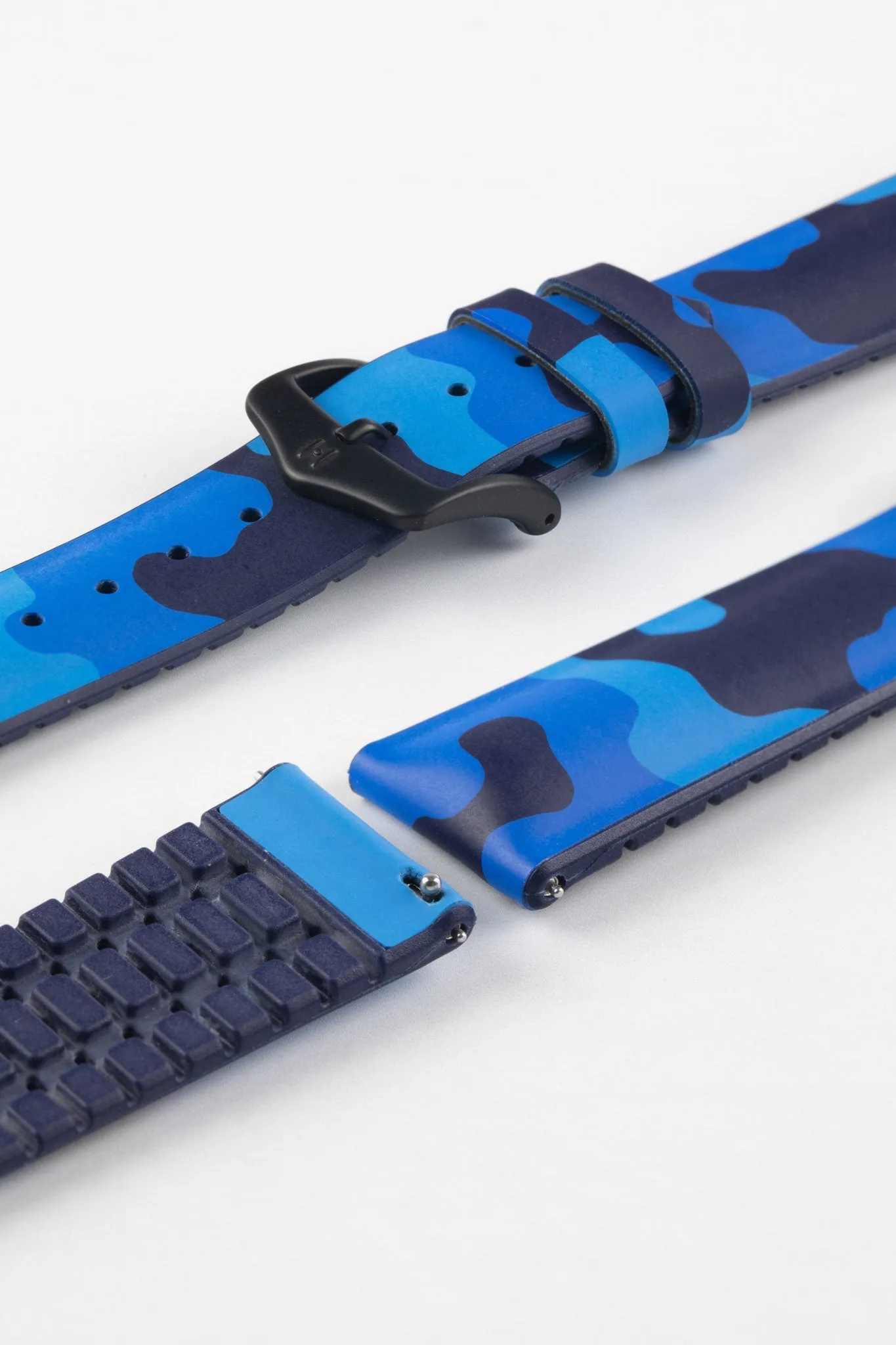 Hirsch JOHN Natural Rubber Performance Watch Strap in BLUE CAMOUFLAGE