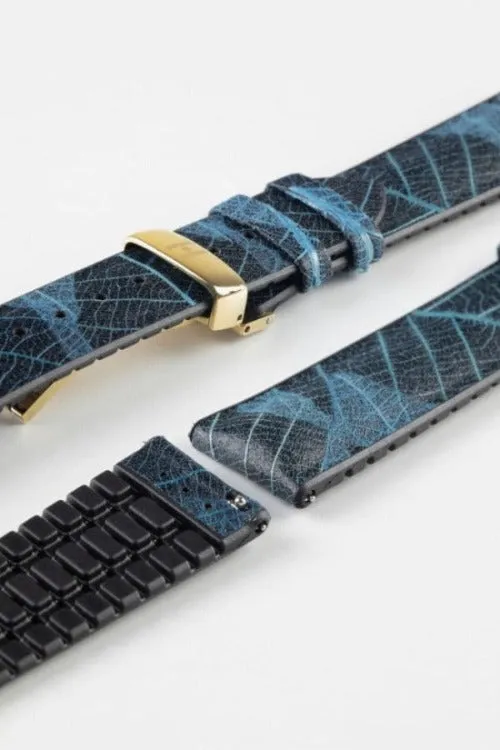 Hirsch LEAF Vegan Performance Rubber Watch Strap in BLUE/BLACK
