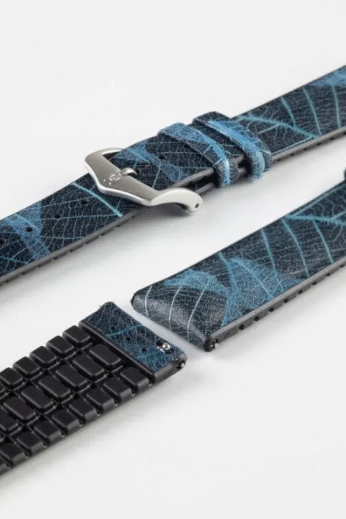 Hirsch LEAF Vegan Performance Rubber Watch Strap in BLUE/BLACK