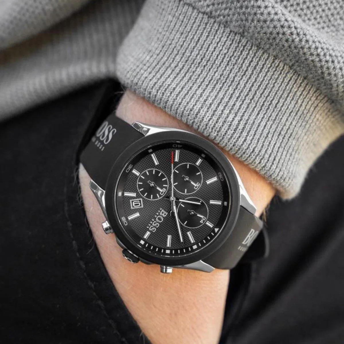 Hugo Boss 1513716 Velocity Black Dial Silicone Quartz Men's Watch
