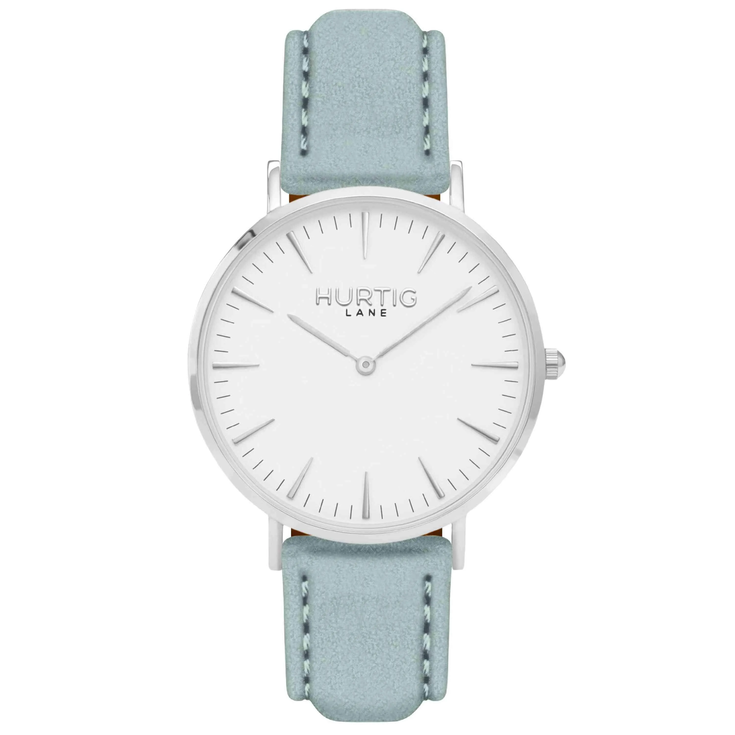 Hymnal Vegan Suede Watch Silver, White & Camel Brown