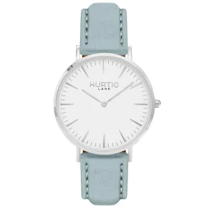 Hymnal Vegan Suede Watch Silver, White & Duck Egg