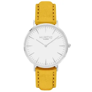 Hymnal Vegan Suede Watch Silver, White & Mustard
