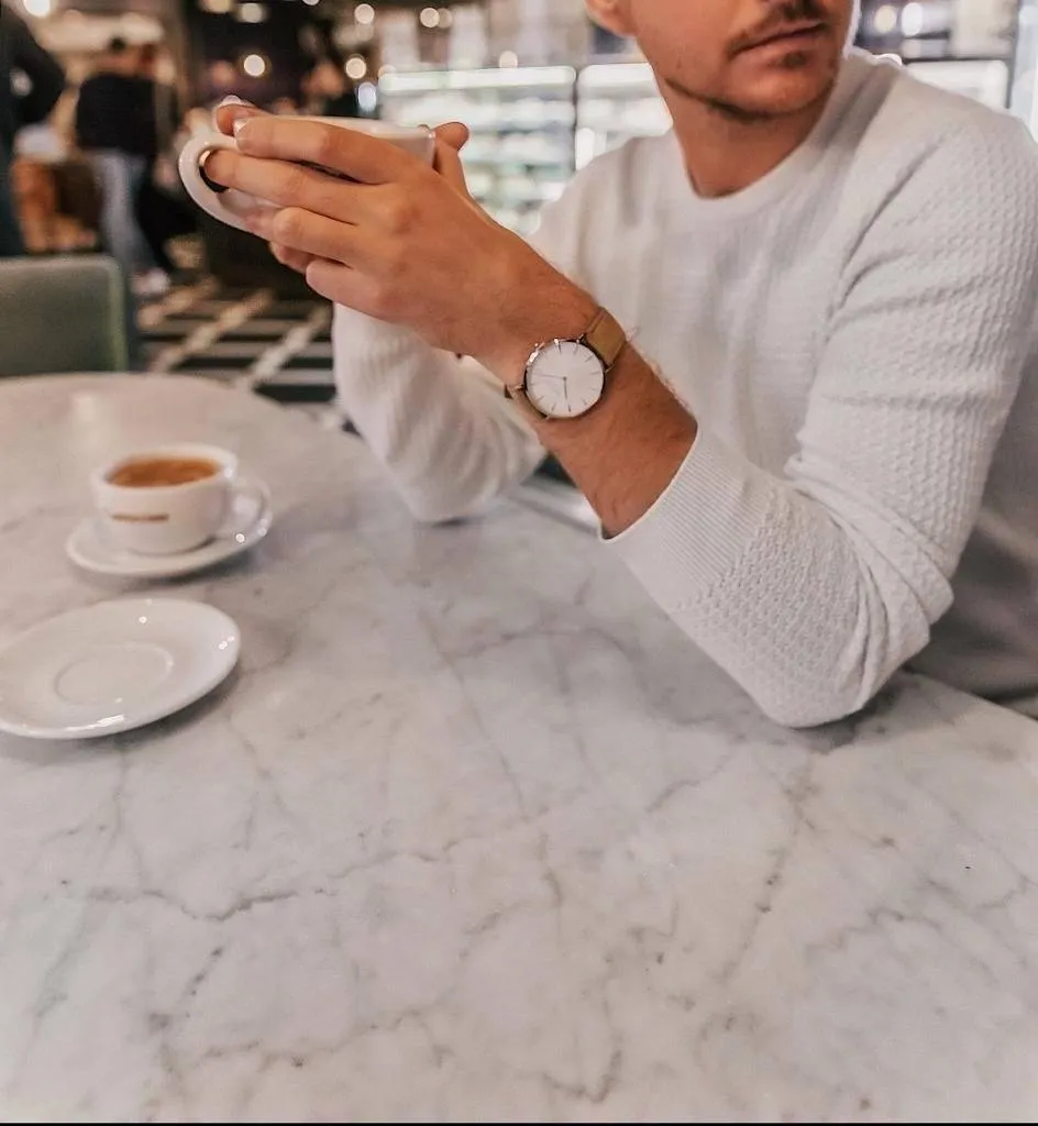 Hymnal Vegan Watch Tweed Silver, White & Camel Brown