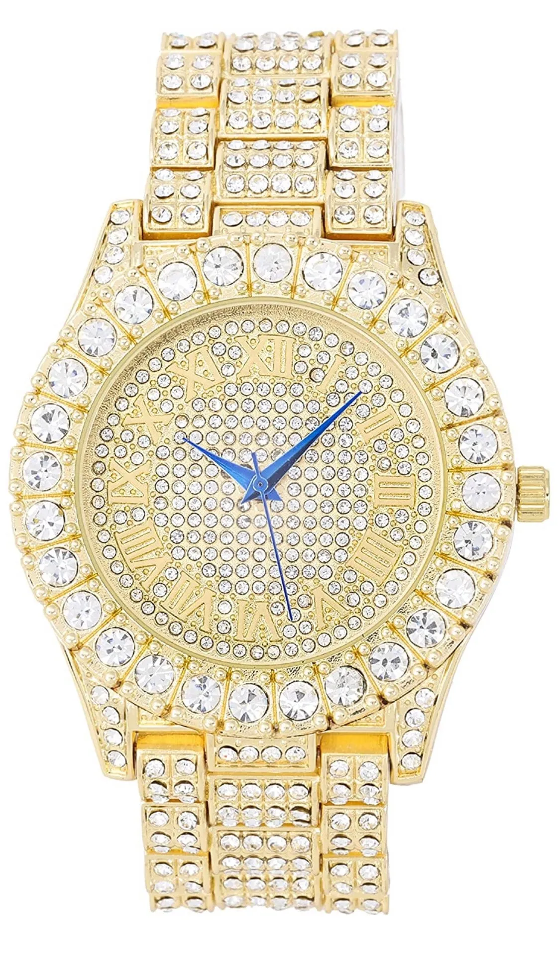 Iced Out 18k Gold Face CZ Urban Jewelry Cubic Zirconia Solitaire Bezel Hip Hop Watch