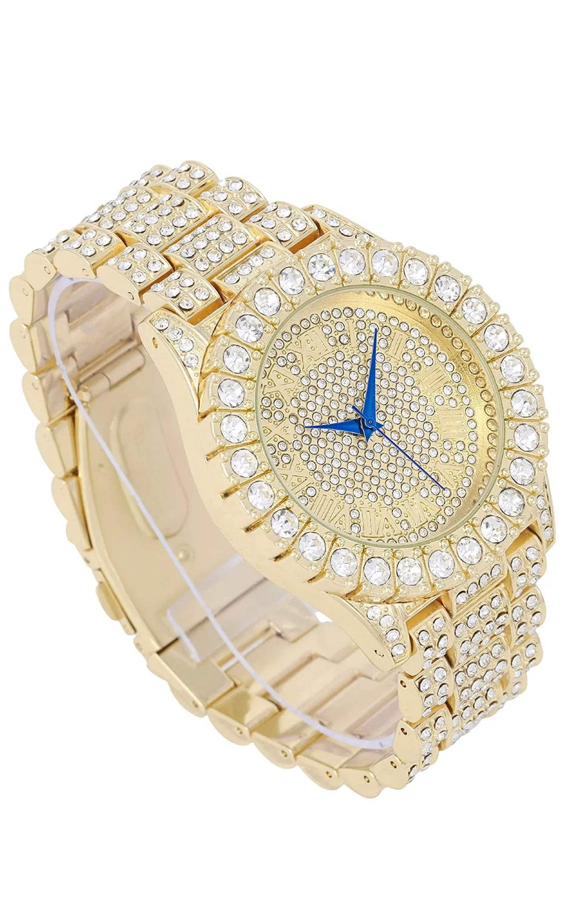 Iced Out 18k Gold Face CZ Urban Jewelry Cubic Zirconia Solitaire Bezel Hip Hop Watch