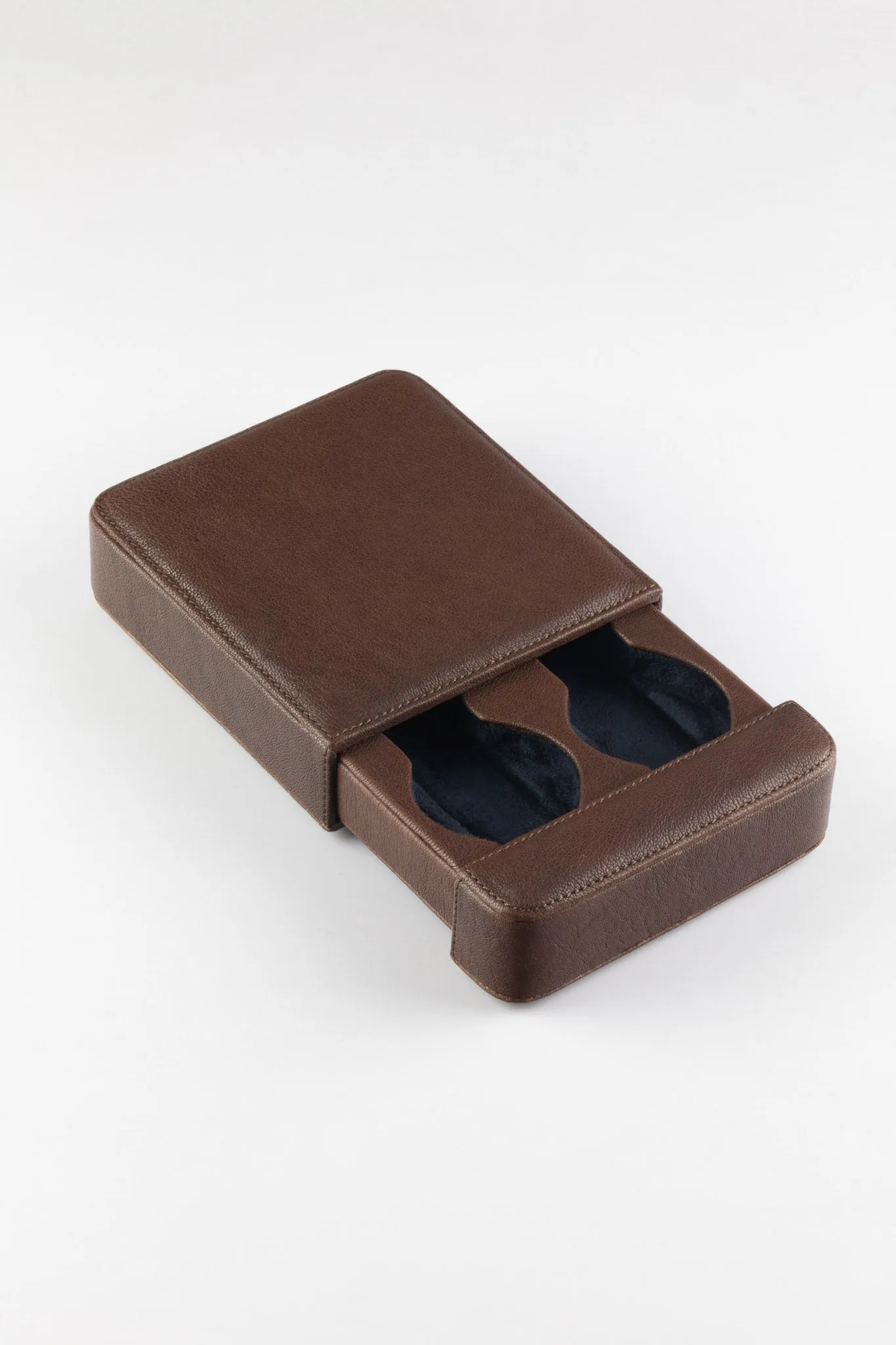 JPM 2-Watch Leather Sliding Storage Case in AGED BROWN