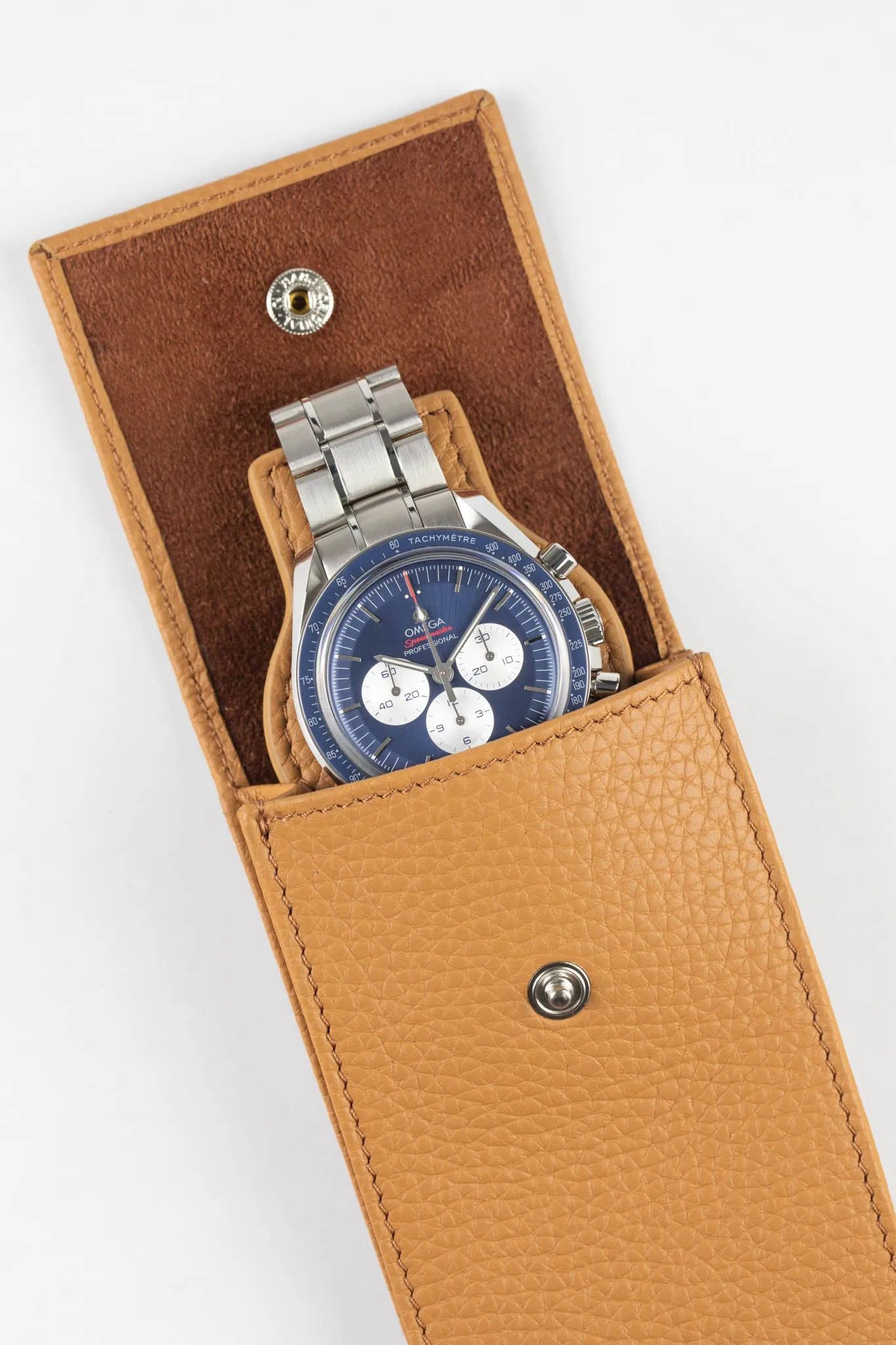 JPM Luxe Leather Watch Travel Pouch in CAMEL