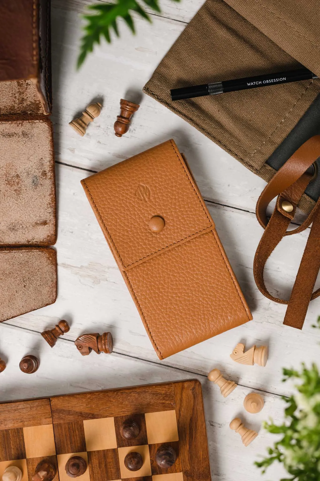 JPM Luxe Leather Watch Travel Pouch in CAMEL